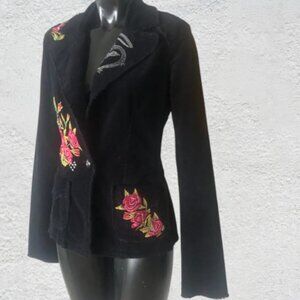 Johnny Was Embroidered Black Corduroy Jacket Floral Pre-Loved Sz S